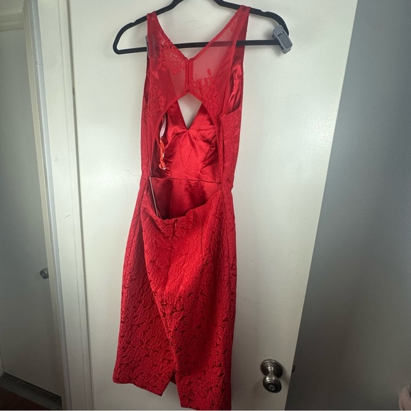 Monique Lhuillier Red-berry Floral Lace Sleeveless Mesh Cutout Back Dress NWT 6 - Picture 3 of 16